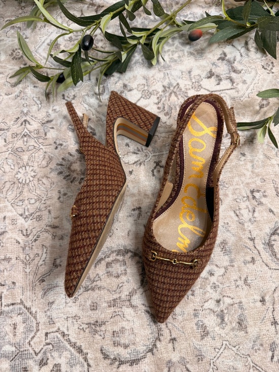 Sam Edelman Shoes - Sam Edelman Waller Brown Herringbone Pointed Toe Slingback Pumps Size 7